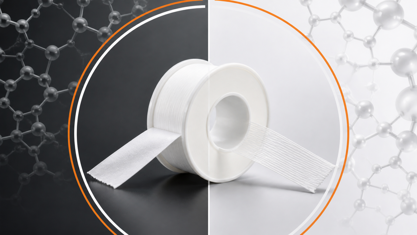 White thread seal tape in a technical split composition